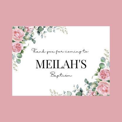 Rectangle Stickers | Pink Floral Roses Party Stickers | Birthday, Baby Shower, Christening Stickers | Party Bag Stickers