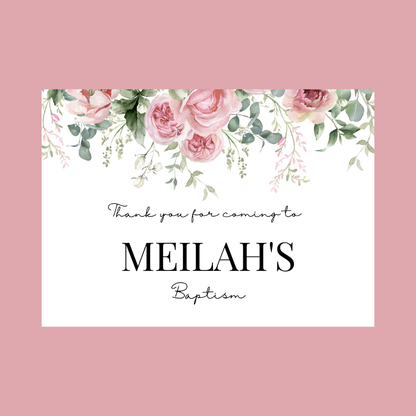 Rectangle Stickers | Pink Floral Roses Party Stickers | Birthday, Baby Shower, Christening Stickers | Party Bag Stickers