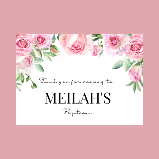 Rectangle Stickers | Pink Floral Roses Party Stickers | Birthday, Baby Shower, Christening Stickers | Party Bag Stickers