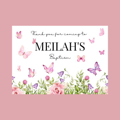 Rectangle Stickers | Pink Purple Butterfly Party Stickers | Birthday, Baby Shower, Christening Stickers | Party Bag Stickers