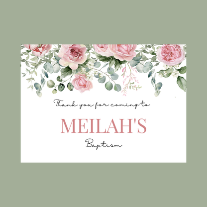 Rectangle Stickers | Pink Floral Roses Party Stickers | Birthday, Baby Shower, Christening Stickers | Party Bag Stickers