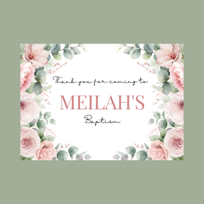 Rectangle Stickers | Pink Floral Roses Party Stickers | Birthday, Baby Shower, Christening Stickers | Party Bag Stickers