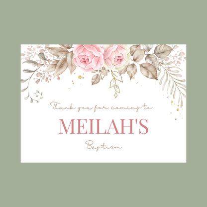 Rectangle Stickers | Pink Floral Leaf Party Stickers | Birthday, Baby Shower, Christening Stickers | Party Bag Stickers