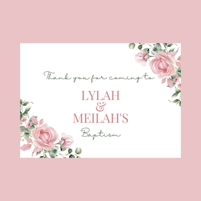 Rectangle Stickers | Pink Floral Roses Party Stickers | Birthday, Baby Shower, Christening Stickers | Party Bag Stickers