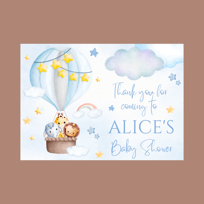 Rectangle Stickers | Blue Animal Air Balloon Party Stickers | Birthday, Baby Shower, Christening Stickers | Party Bag Stickers