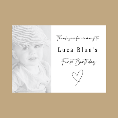 Rectangle Stickers | Black & White Photo Party Stickers |  Christening, Baby Shower, First Birthday Party Stickers | Party Bag Stickers