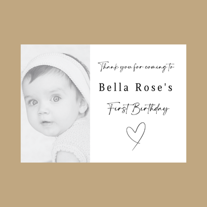 Rectangle Stickers | Black & White Photo Party Stickers |  Christening, Baby Shower, First Birthday Party Stickers | Party Bag Stickers