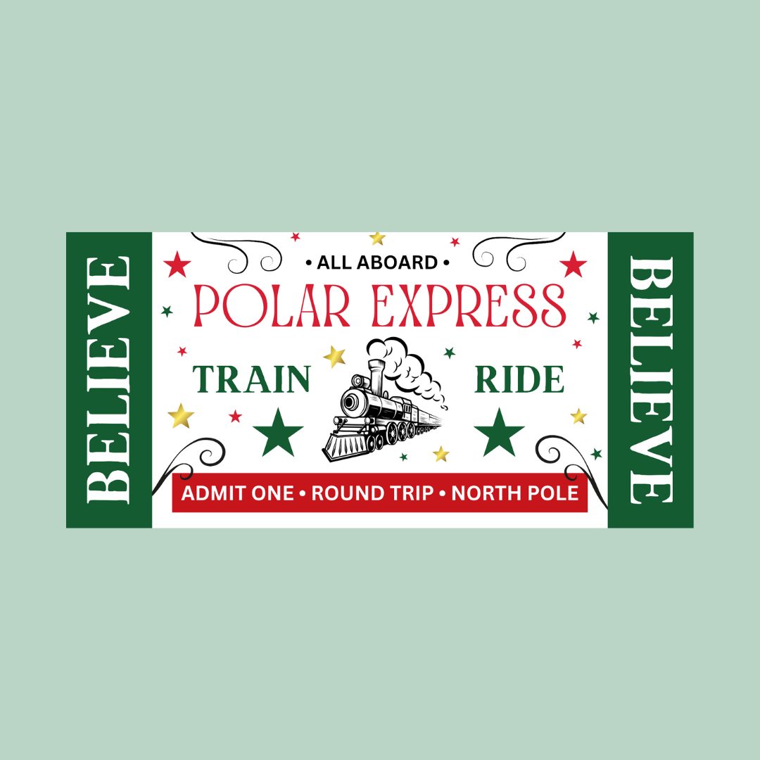 Surprise Christmas Ticket Print | Polar Express Train Christmas Ticket Voucher | Gift Idea - Dinky Designs