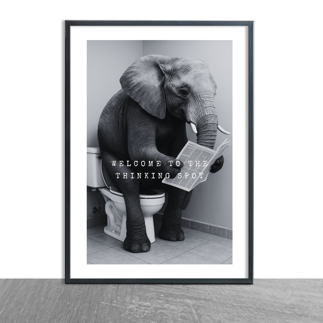 Bathroom Print | Welcome To The Thinking Spot | Elephant Print | Bathroom Decor - Dinky Designs