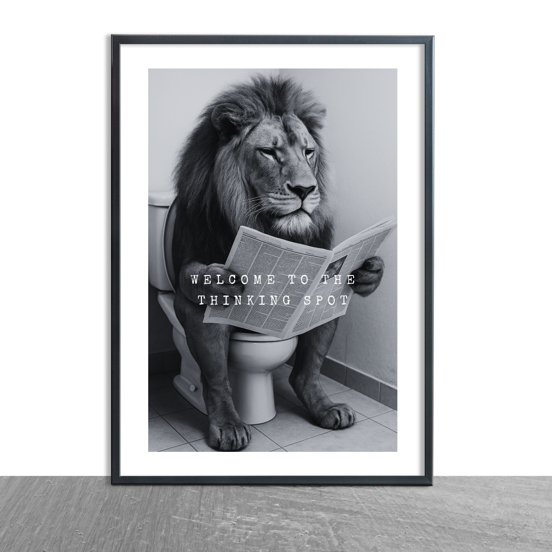 Bathroom Print | Welcome To The Thinking Spot | Lion Print | Bathroom Decor