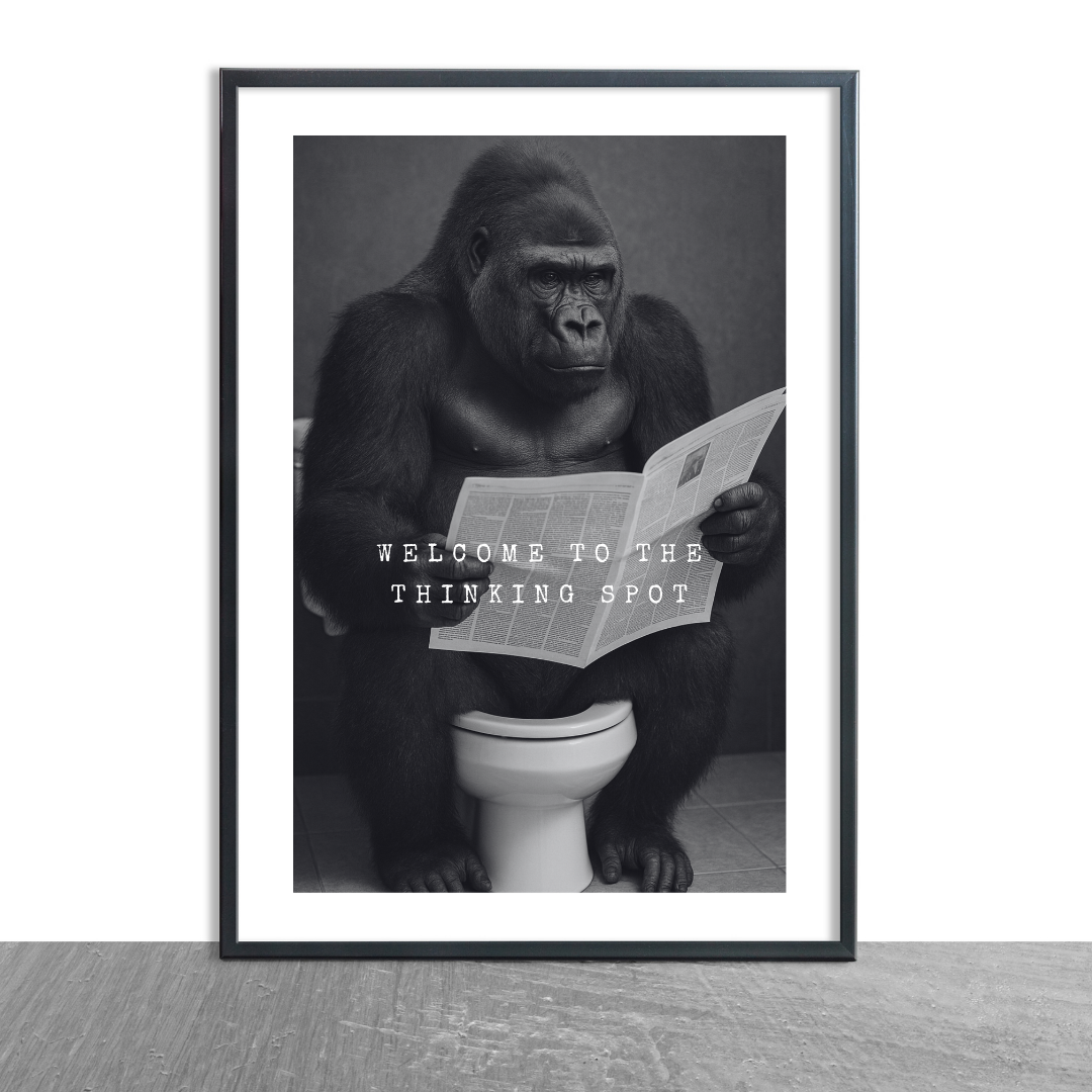 Bathroom Print | Welcome To The Thinking Spot | Gorilla Print | Bathroom Decor - Dinky Designs