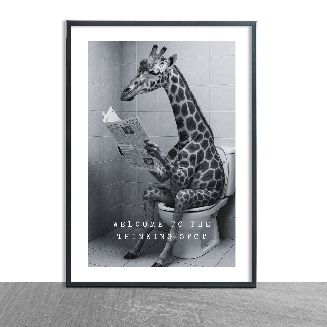 Bathroom Print | Welcome To The Thinking Spot | Giraffe Print | Bathroom Decor - Dinky Designs