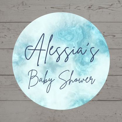 Blue Marble Party Circle Stickers | Baby Shower, Birthday Party Stickers | Blue Marble Party Bag Labels