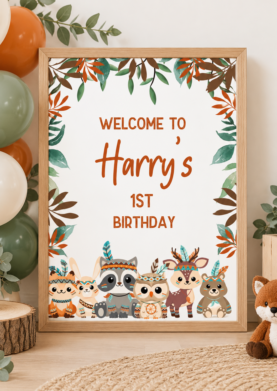 Woodland Animal Welcome Sign | Personalised Baby Shower, Birthday Party Poster | Party Sign | A4, A3 - Dinky Designs