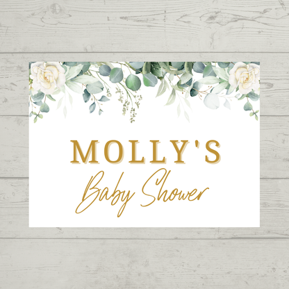 Rectangle Stickers | Greenery Leaf White Rose Party Stickers | Birthday, Baby Shower, Christening, Wedding Stickers | Party Bag Stickers