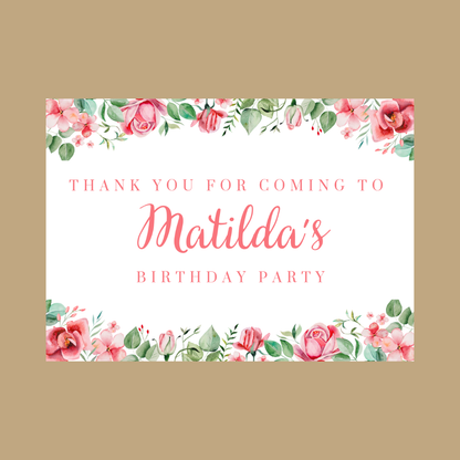 Rectangle Stickers | Fuchsia Pink Floral Party Stickers | Birthday, Baby Shower, Christening Stickers | Party Bag Stickers