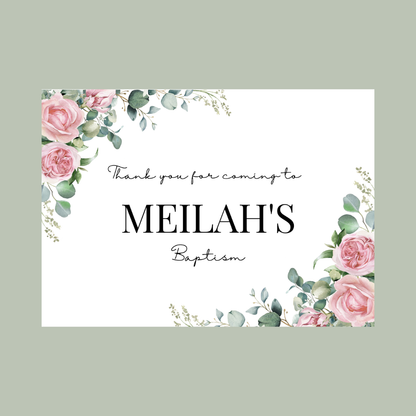 Rectangle Stickers | Pink Floral Roses Party Stickers | Birthday, Baby Shower, Christening Stickers | Party Bag Stickers