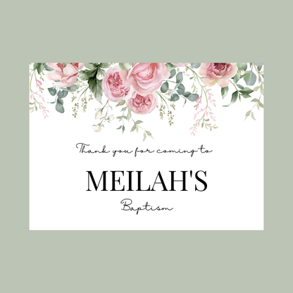 Rectangle Stickers | Pink Floral Roses Party Stickers | Birthday, Baby Shower, Christening Stickers | Party Bag Stickers