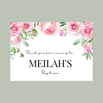 Rectangle Stickers | Pink Floral Roses Party Stickers | Birthday, Baby Shower, Christening Stickers | Party Bag Stickers