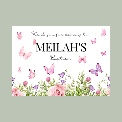 Rectangle Stickers | Pink Purple Butterfly Party Stickers | Birthday, Baby Shower, Christening Stickers | Party Bag Stickers