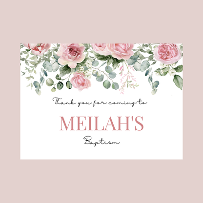 Rectangle Stickers | Pink Floral Roses Party Stickers | Birthday, Baby Shower, Christening Stickers | Party Bag Stickers