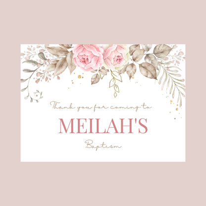 Rectangle Stickers | Pink Floral Leaf Party Stickers | Birthday, Baby Shower, Christening Stickers | Party Bag Stickers