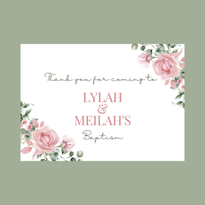 Rectangle Stickers | Pink Floral Roses Party Stickers | Birthday, Baby Shower, Christening Stickers | Party Bag Stickers