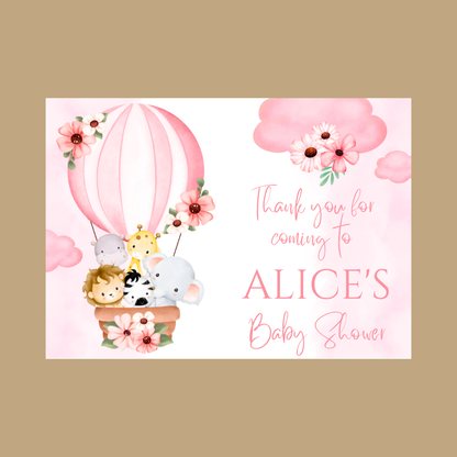 Rectangle Stickers | Pink Animal Air Balloon Party Stickers | Birthday, Baby Shower, Christening Stickers | Party Bag Stickers