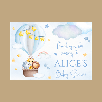 Rectangle Stickers | Blue Animal Air Balloon Party Stickers | Birthday, Baby Shower, Christening Stickers | Party Bag Stickers