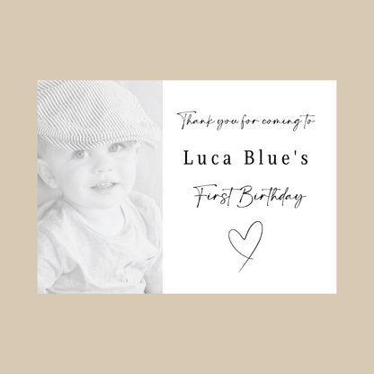 Rectangle Stickers | Black & White Photo Party Stickers |  Christening, Baby Shower, First Birthday Party Stickers | Party Bag Stickers