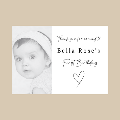 Rectangle Stickers | Black & White Photo Party Stickers |  Christening, Baby Shower, First Birthday Party Stickers | Party Bag Stickers