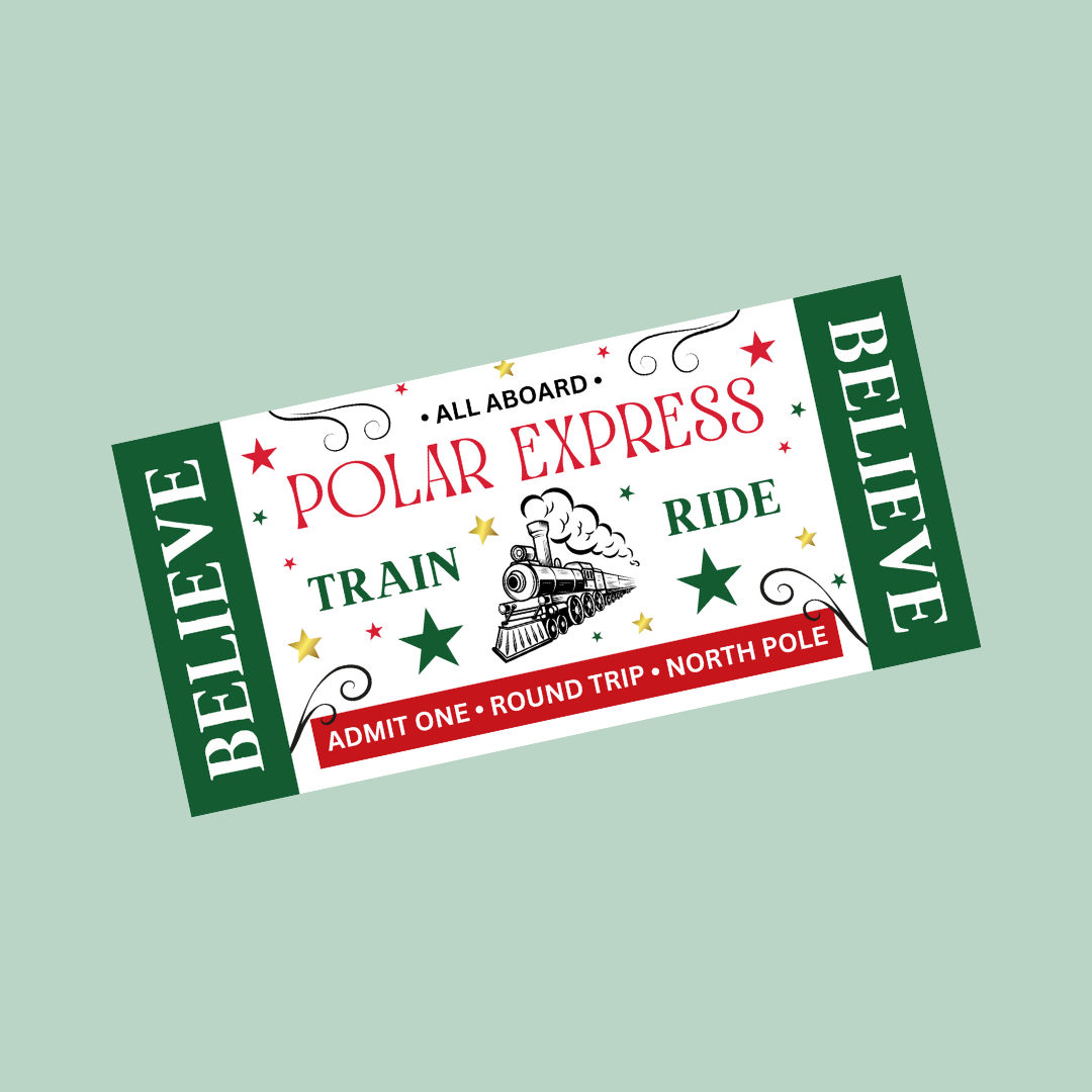 Surprise Christmas Ticket Print | Polar Express Train Christmas Ticket Voucher | Gift Idea - Dinky Designs