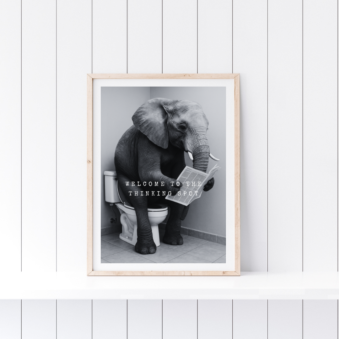 Bathroom Print | Welcome To The Thinking Spot | Elephant Print | Bathroom Decor - Dinky Designs