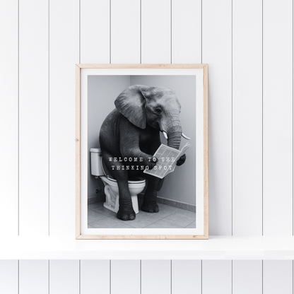 Bathroom Print | Welcome To The Thinking Spot | Elephant Print | Bathroom Decor - Dinky Designs