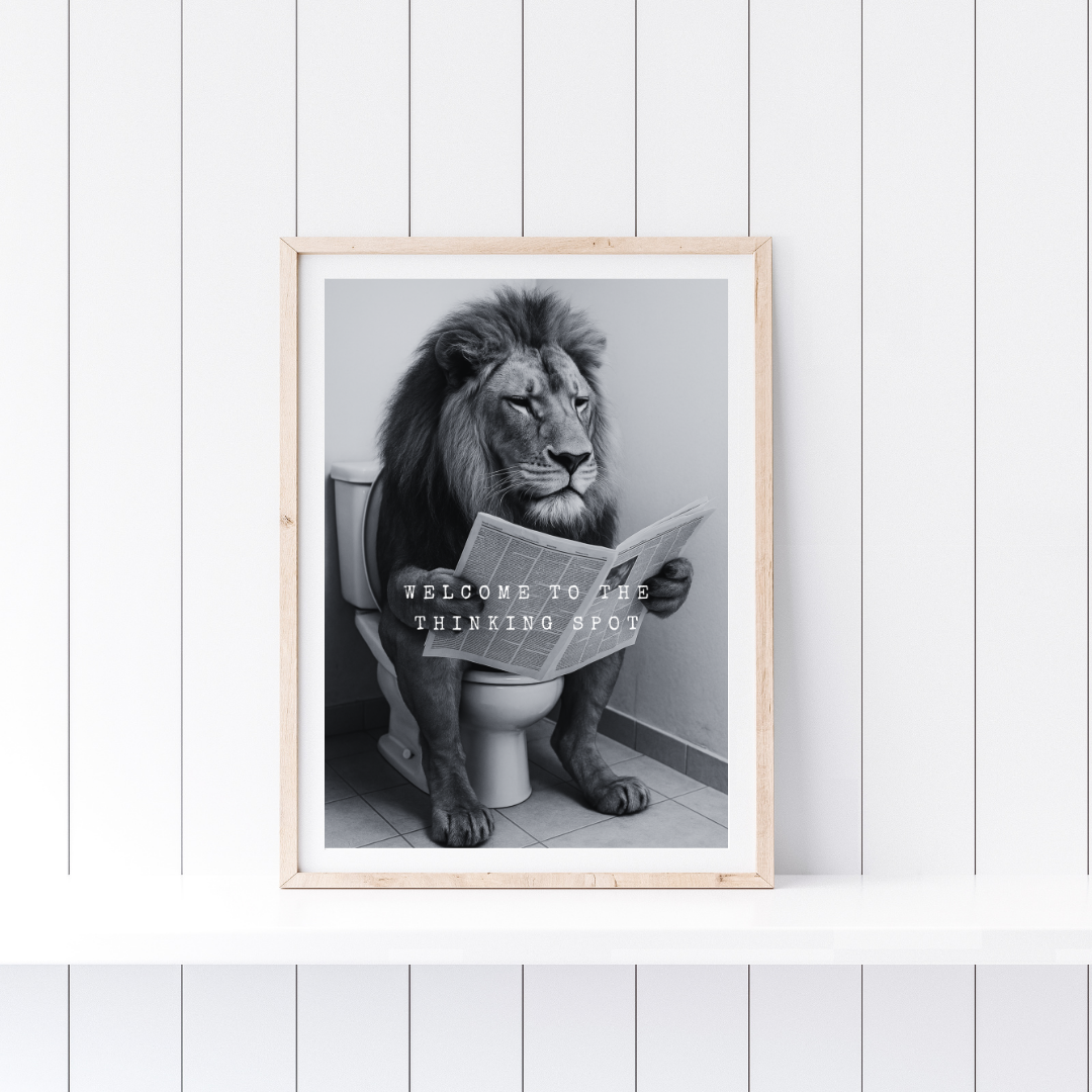 Bathroom Print | Welcome To The Thinking Spot | Lion Print | Bathroom Decor