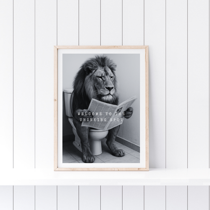 Bathroom Print | Welcome To The Thinking Spot | Lion Print | Bathroom Decor