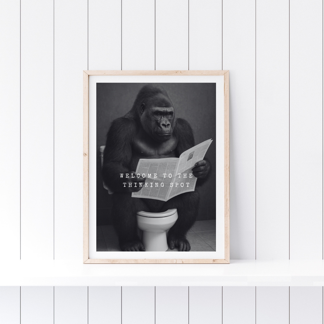 Bathroom Print | Welcome To The Thinking Spot | Gorilla Print | Bathroom Decor - Dinky Designs