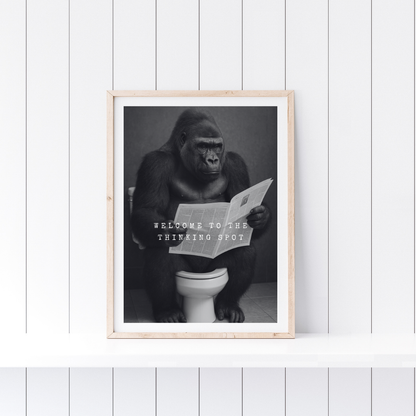 Bathroom Print | Welcome To The Thinking Spot | Gorilla Print | Bathroom Decor - Dinky Designs