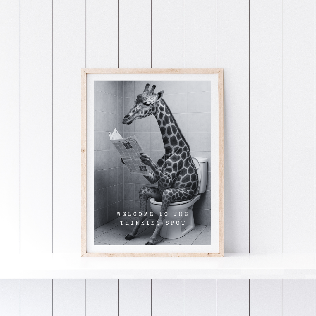 Bathroom Print | Welcome To The Thinking Spot | Giraffe Print | Bathroom Decor - Dinky Designs