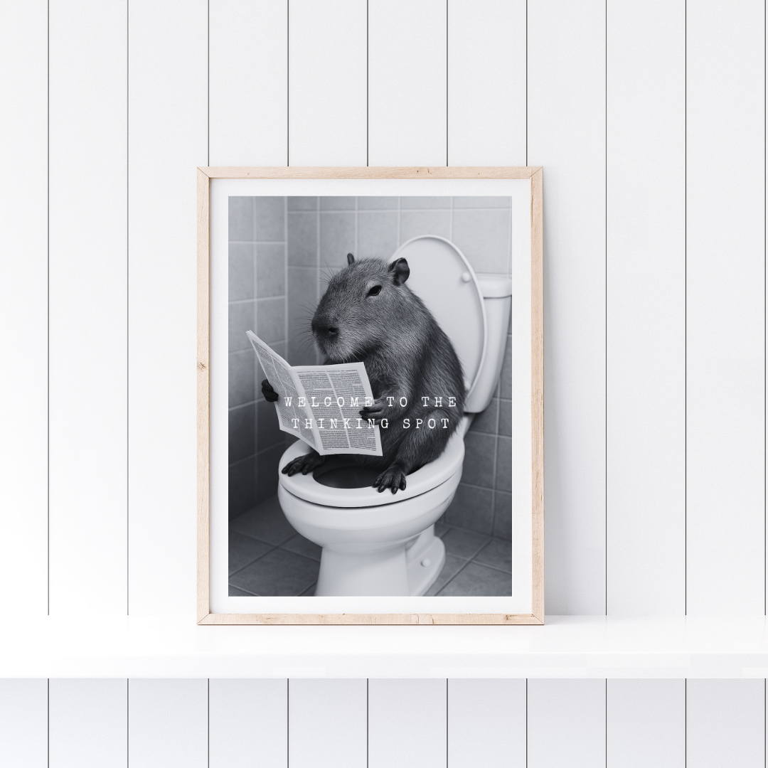 Bathroom Print | Welcome To The Thinking Spot | Capybara Print | Bathroom Decor - Dinky Designs