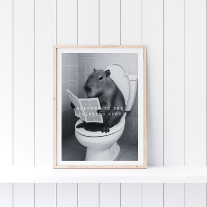 Bathroom Print | Welcome To The Thinking Spot | Capybara Print | Bathroom Decor - Dinky Designs