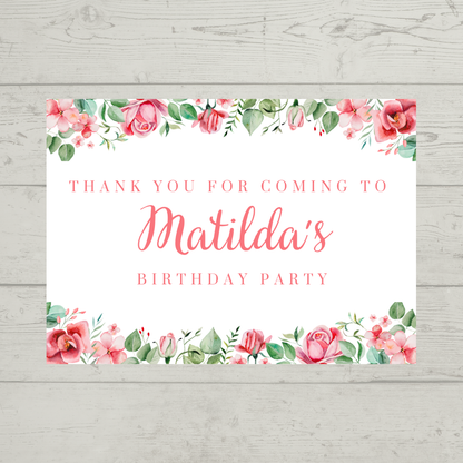 Rectangle Stickers | Fuchsia Pink Floral Party Stickers | Birthday, Baby Shower, Christening Stickers | Party Bag Stickers