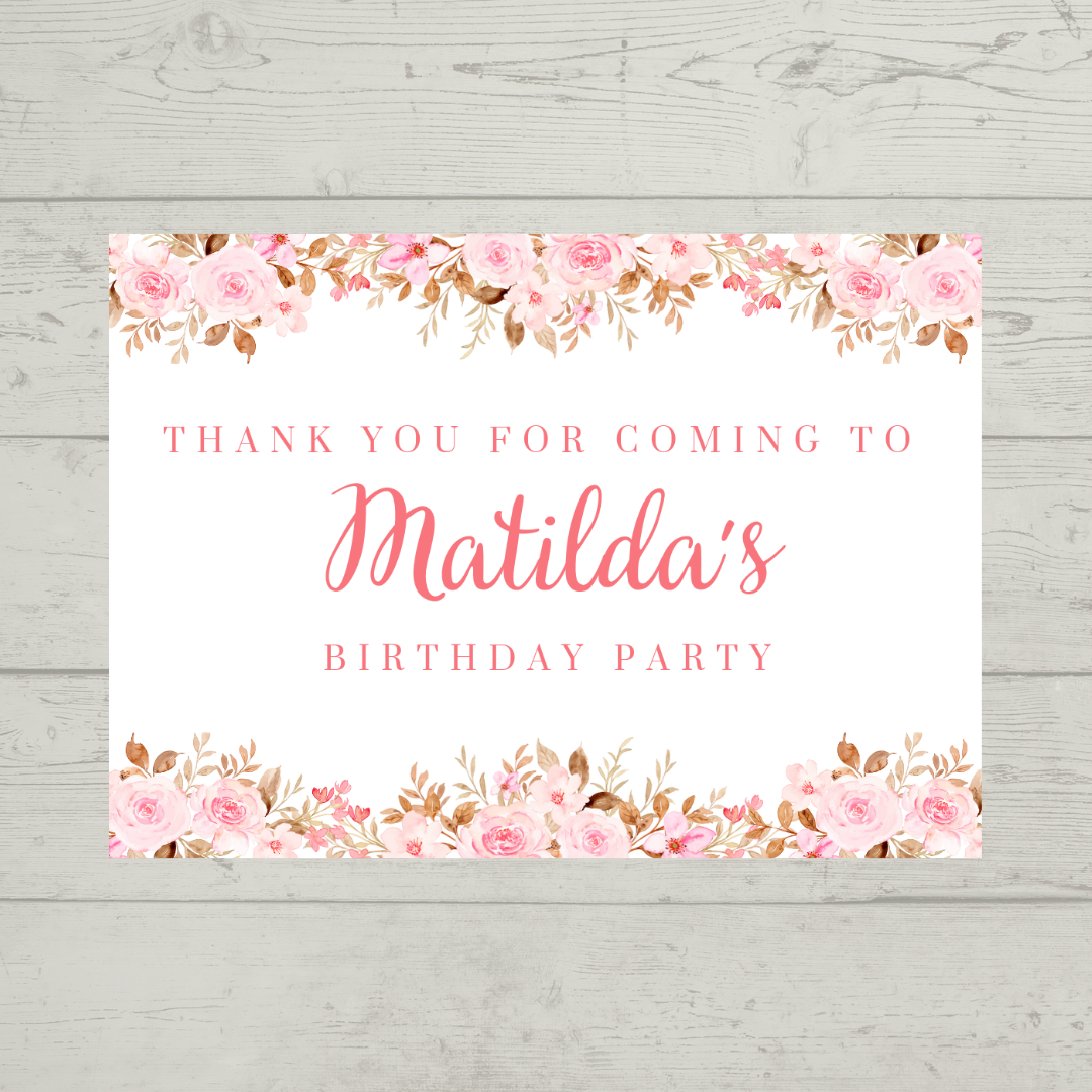 Rectangle Stickers | Pink Floral Roses Party Stickers | Birthday, Baby Shower, Christening Stickers | Party Bag Stickers