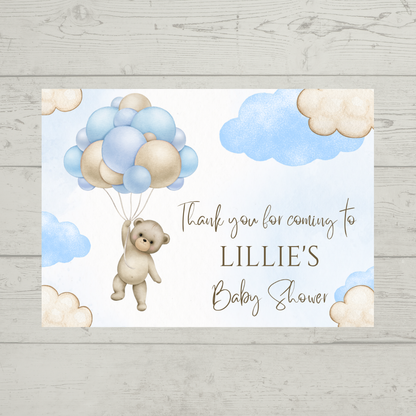 Rectangle Stickers | Blue Teddy Bear Balloon Clouds Party Stickers | Birthday, Baby Shower, Christening Stickers | Party Bag Stickers
