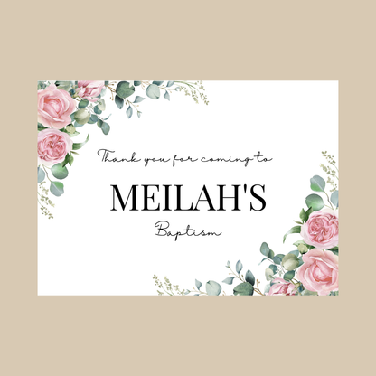 Rectangle Stickers | Pink Floral Roses Party Stickers | Birthday, Baby Shower, Christening Stickers | Party Bag Stickers