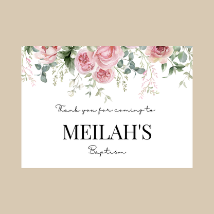 Rectangle Stickers | Pink Floral Roses Party Stickers | Birthday, Baby Shower, Christening Stickers | Party Bag Stickers