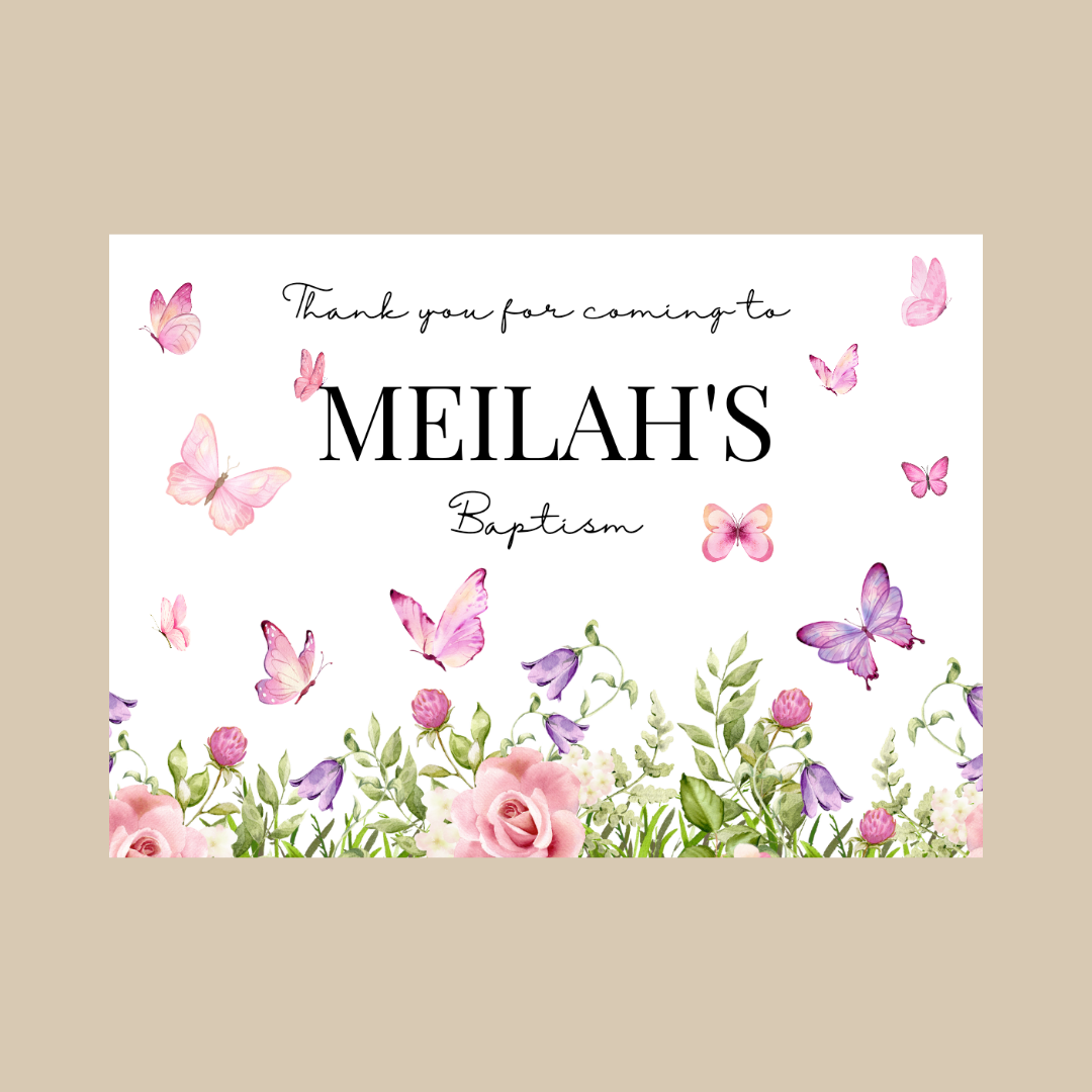 Rectangle Stickers | Pink Purple Butterfly Party Stickers | Birthday, Baby Shower, Christening Stickers | Party Bag Stickers