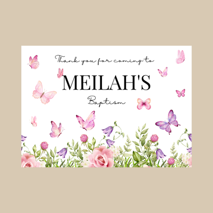 Rectangle Stickers | Pink Purple Butterfly Party Stickers | Birthday, Baby Shower, Christening Stickers | Party Bag Stickers