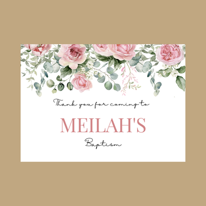 Rectangle Stickers | Pink Floral Roses Party Stickers | Birthday, Baby Shower, Christening Stickers | Party Bag Stickers