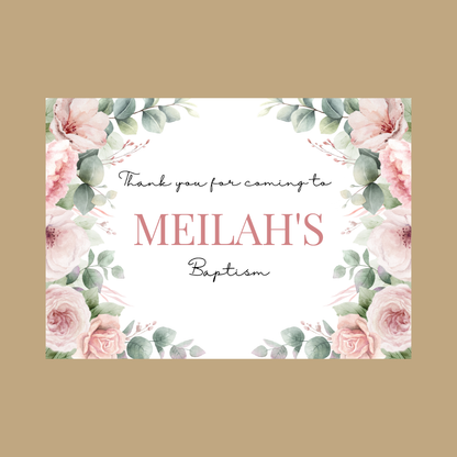Rectangle Stickers | Pink Floral Roses Party Stickers | Birthday, Baby Shower, Christening Stickers | Party Bag Stickers
